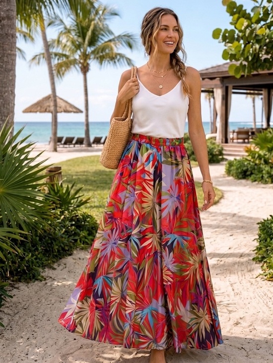Rachel Zoe Dresses & Skirts - Rachel Zoe Tropical Palm Print Maxi Skirt Boho Pink & Purple Floral Size Medium